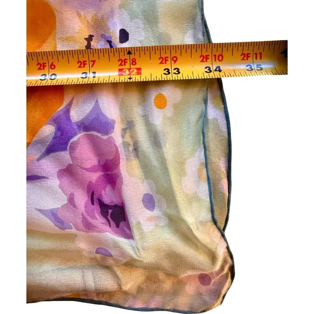 Vintage Ungaro Silk Floral Scarf 1990s Purple Green Yellow Square 34x34